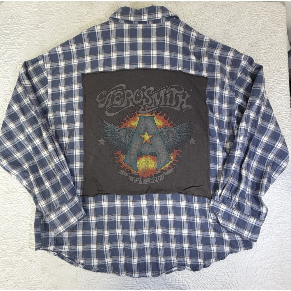 Flannel Size M Aerosmith Fromt Back Plaid Button Up Shirt